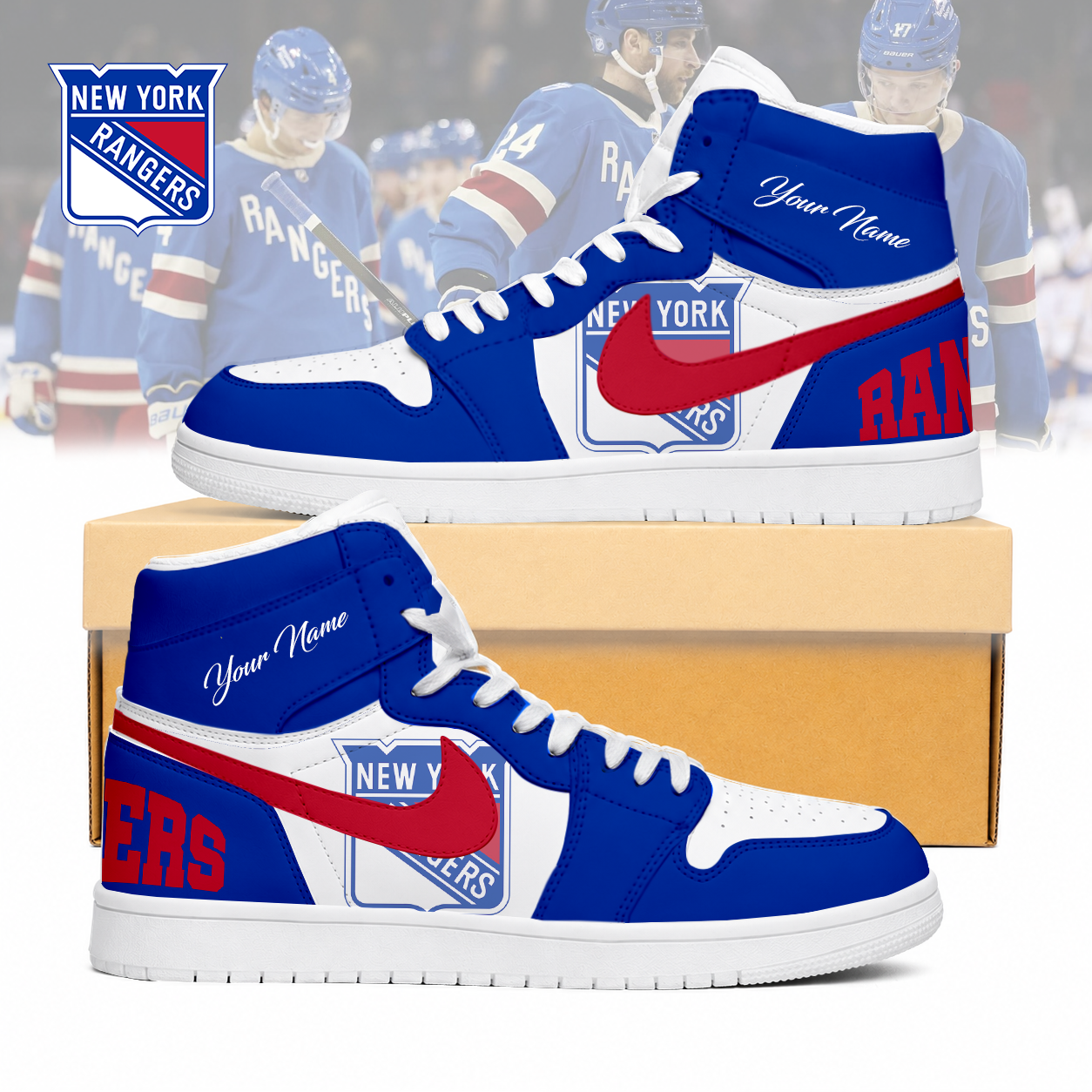LIMITED EDITION - NEW CUSTOMIZED NHL24 NYR NEW YORK RANGERS AIR JORDAN SNEAKERS