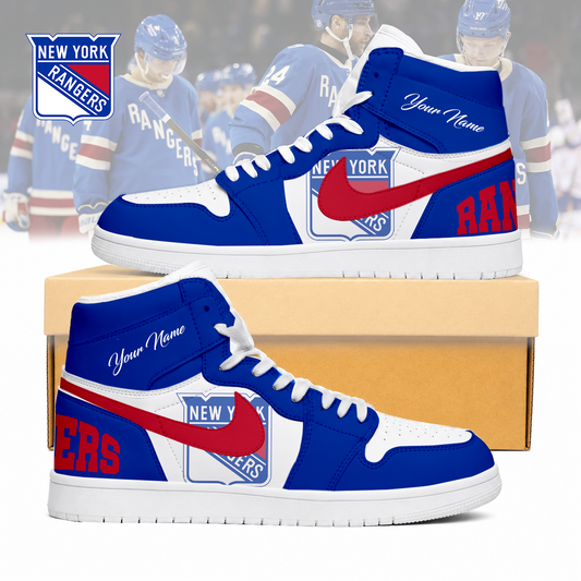 LIMITED EDITION - NEW CUSTOMIZED NHL24 NYR NEW YORK RANGERS AIR JORDAN SNEAKERS
