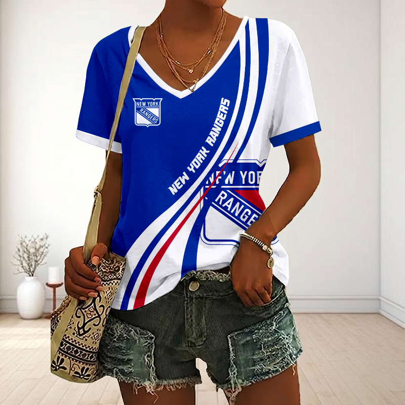 LIMITED EDITION - NEW CUSTOMIZED NHL24 NYR NEW YORK RANGERS V-NECK FEMALE SHIRT
