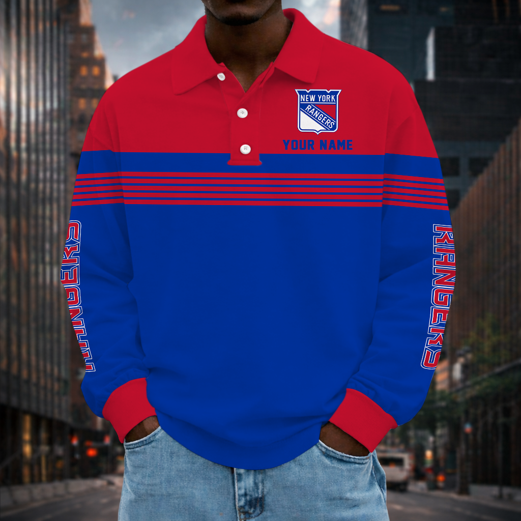 SPECIAL EDITION - NEW CUSTOMIZED NHL24 NYR NEW YORK RANGERS MEN LONG SLEEVE POLO