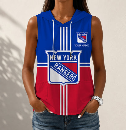 VIRAL EDITION - NEW CUSTOMIZED NHL24 NYR NEW YORK RANGERS WOMEN'S SLEEVELESS HOODED POCKET TANK TOP