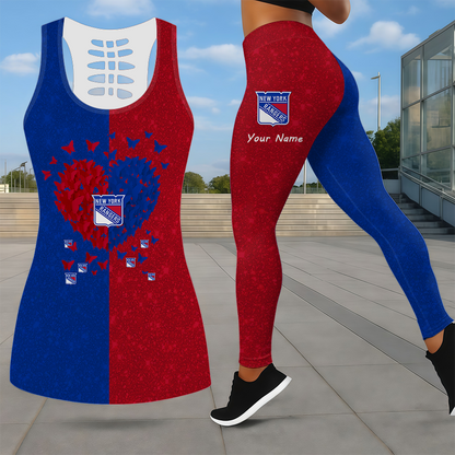 LIMITED EDITION - NEW CUSTOMIZED NHL24 NYR NEW YORK RANGERS LEGGINGS & HOLLOW TANK TOP SET
