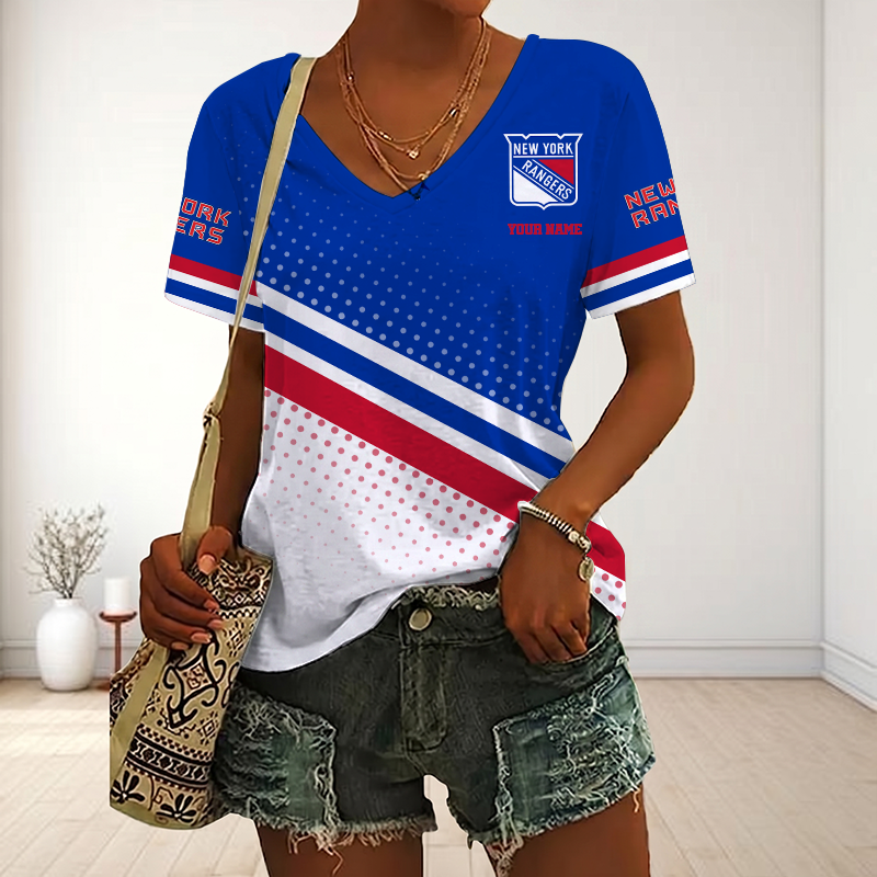 LIMITED EDITION - NEW CUSTOMIZED NHL24 NYR NEW YORK RANGERS V-NECK FEMALE SHIRT
