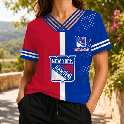 ELITE EDITION - NEW CUSTOMIZED NHL24 NYR NEW YORK RANGERS V-NECK SHIRT