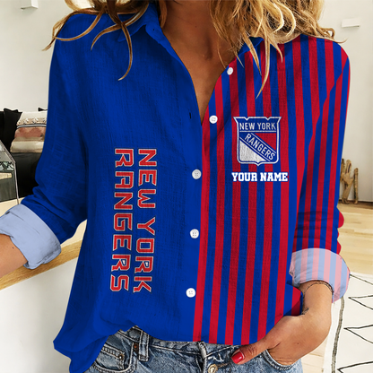 EXCLUSIVE EDITION - NEW CUSTOMIZED NHL24 NYR NEW YORK RANGERS WOMEN CASUAL SHIRT
