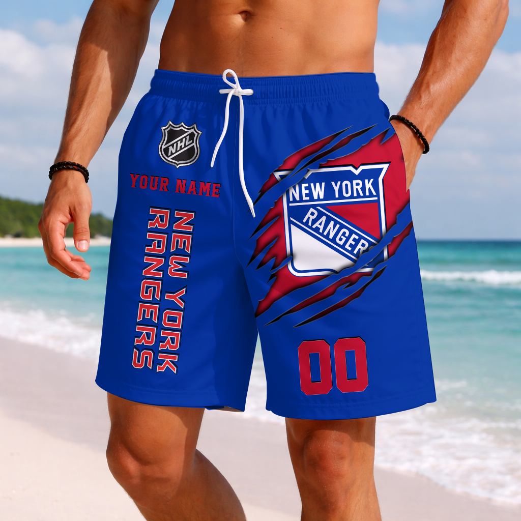 LIMITED EDITION - NEW CUSTOMIZED NHL24 NYR NEW YORK RANGERS SHORT PANTS