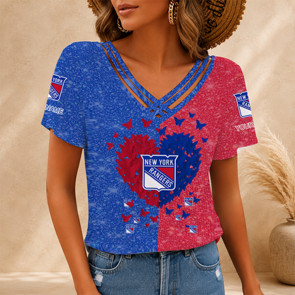 LIMITED EDITION - NEW CUSTOMIZED NHL24 NYR NEW YORK RANGERS V-NECK SHIRT