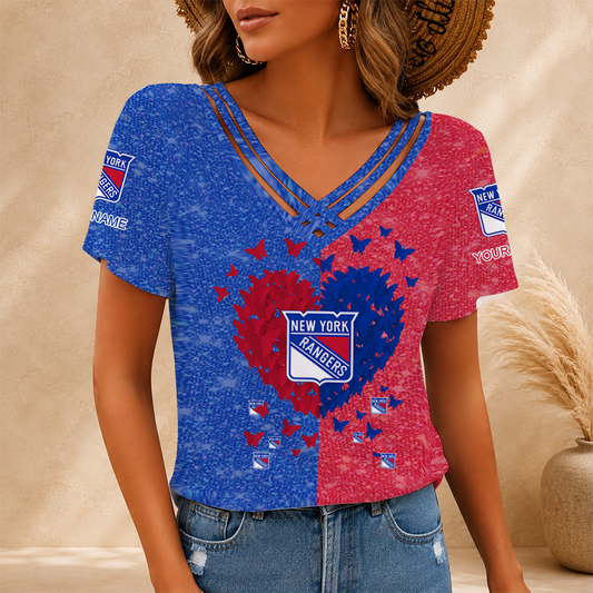 LIMITED EDITION - NEW CUSTOMIZED NHL24 NYR NEW YORK RANGERS V-NECK SHIRT