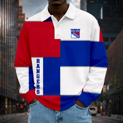 LIMITED EDITION - NEW CUSTOMIZED NHL24 NYR NEW YORK RANGERS MEN LONG SLEEVE POLO