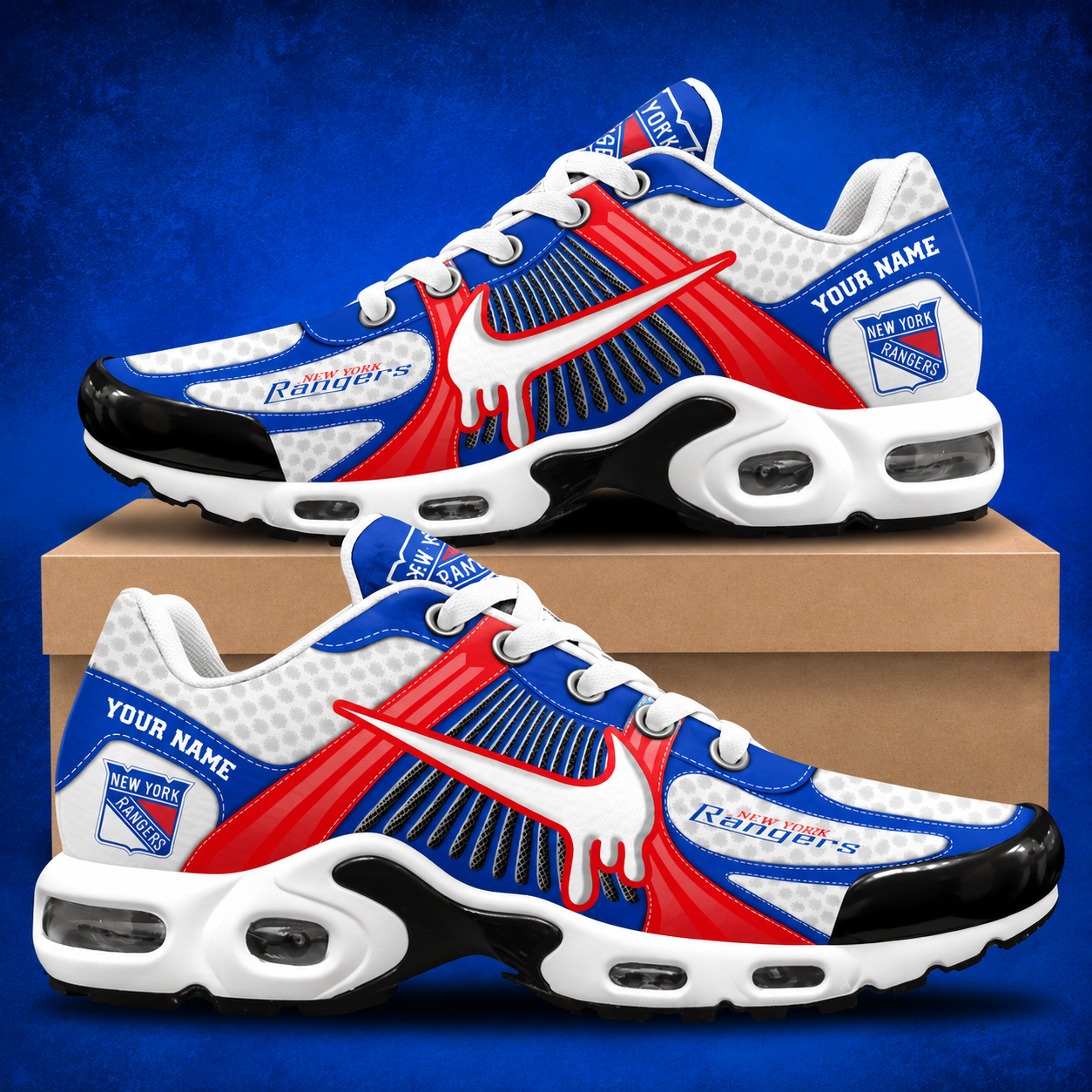 LIMITED EDITION - NEW CUSTOMIZED NHL24 NYR NEW YORK RANGERS AIR MAX PLUS SNEAKERS