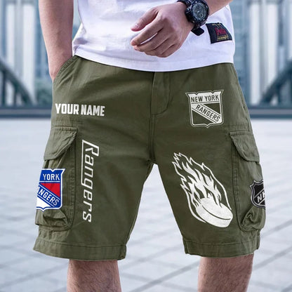 [SUPER SALE] NEW CUSTOMIZED NHL24 NYR NEW YORK RANGERS CARGO SHORTS