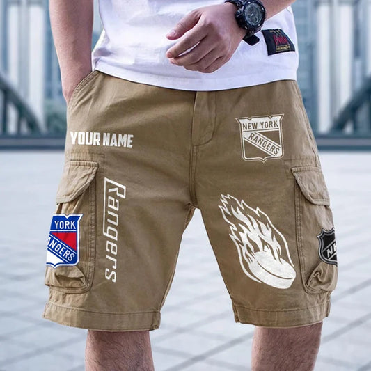 [SUPER SALE] NEW CUSTOMIZED NHL24 NYR NEW YORK RANGERS CARGO SHORTS
