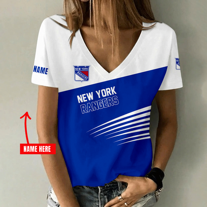 [SUPER SALE] NEW CUSTOMIZED NHL24 NYR NEW YORK RANGERS V-NECK FEMALE SHIRT