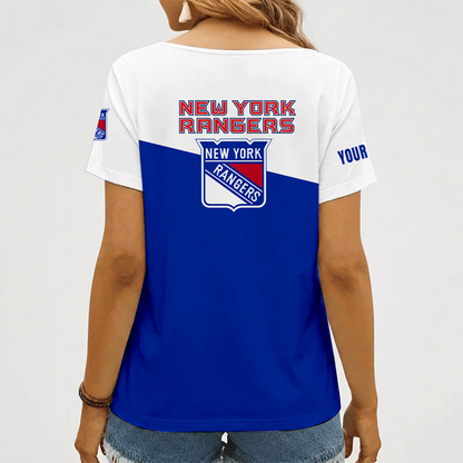 [SUPER SALE] NEW CUSTOMIZED NHL24 NYR NEW YORK RANGERS V-NECK FEMALE SHIRT
