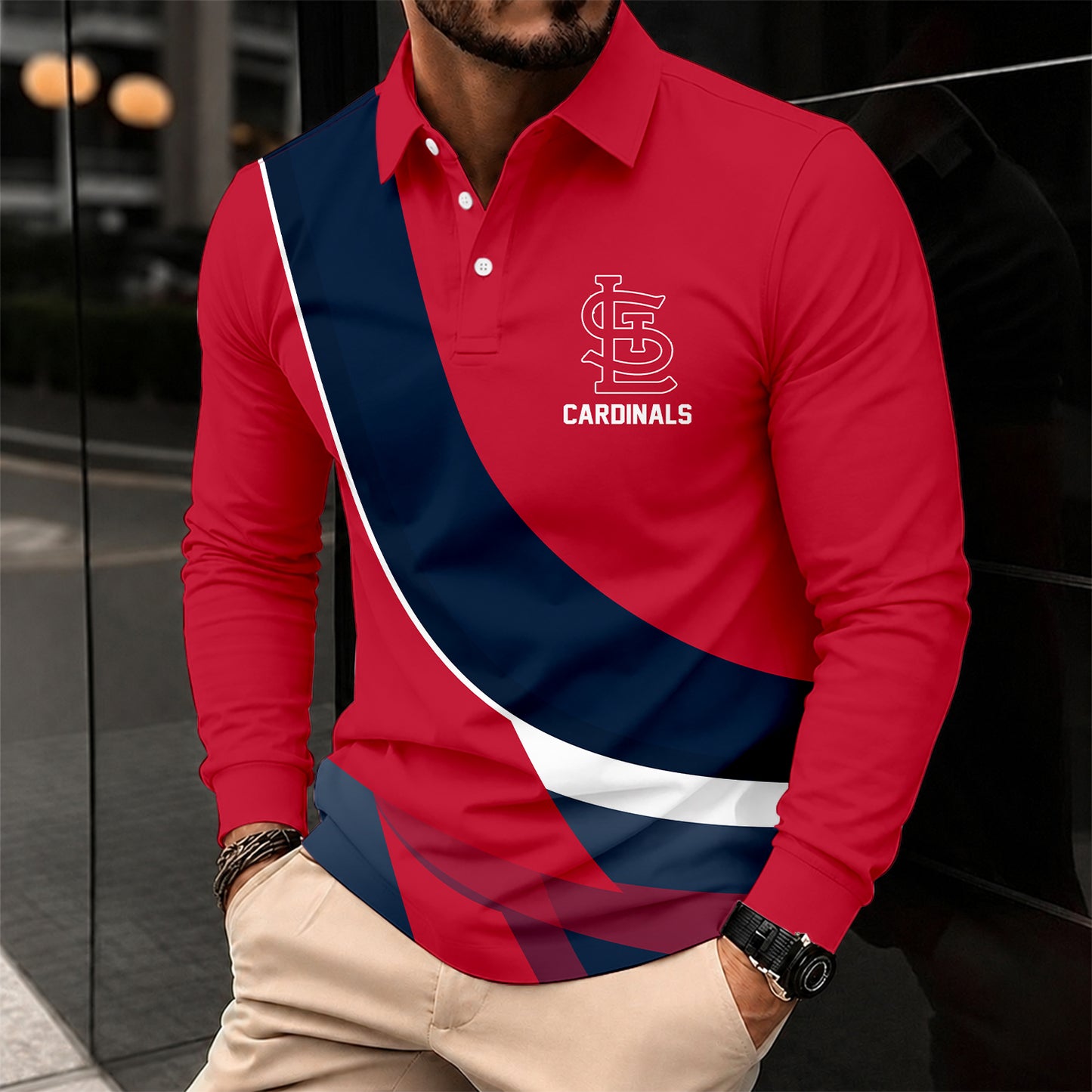 [FLASH SALE] NEW CUSTOMIZED MLB24 SLC ST. LOUIS CARDINALS MEN'S LONG SLEEVE POLO