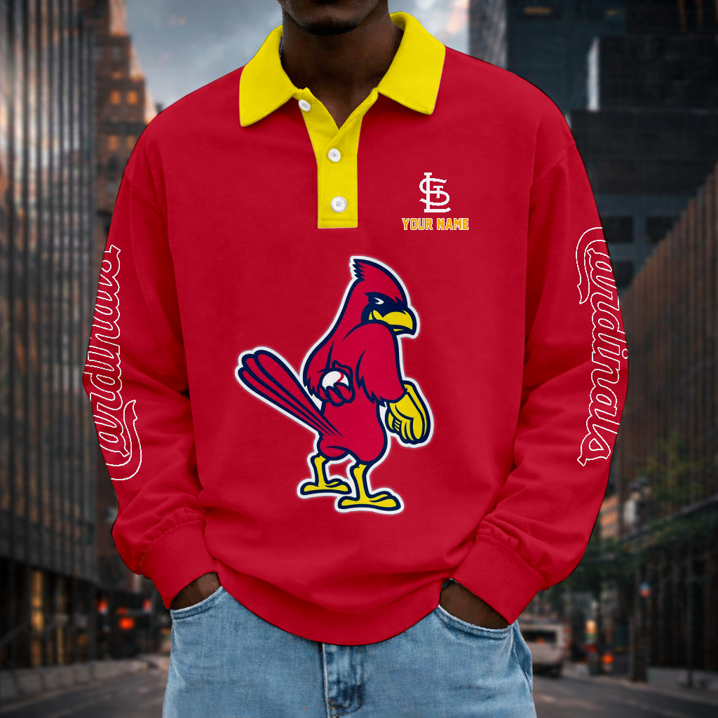 LIMITED EDITION - NEW CUSTOMIZED MLB24 SLC ST. LOUIS CARDINALS MEN LONG SLEEVE POLO