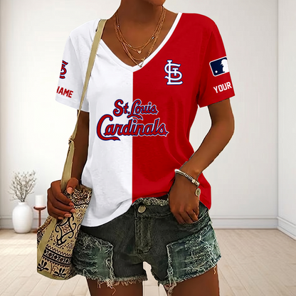 SPECIAL EDITION - NEW CUSTOMIZED MLB24 SLC ST. LOUIS CARDINALS V-NECK FEMALE SHIRT