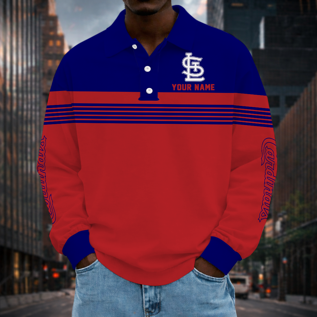 SPECIAL EDITION - NEW CUSTOMIZED MLB24 SLC ST. LOUIS CARDINALS MEN'S LONG SLEEVE POLO