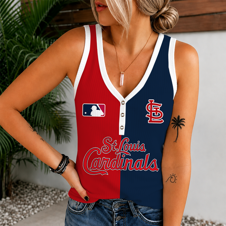 [FLASH SALE] NEW CUSTOMIZED MLB24 SLC ST. LOUIS CARDINALS WOMEN'S V-NECK TANK TOP