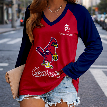 LIMITED EDITION - NEW CUSTOMIZED MLB24 SLC ST. LOUIS CARDINALS WOMEN'S V-NECK LONG SLEEVED SHIRT