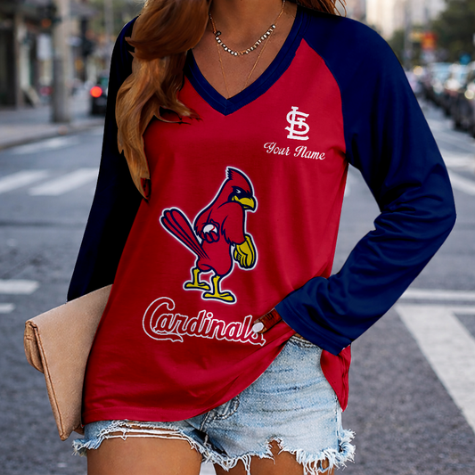 LIMITED EDITION - NEW CUSTOMIZED MLB24 SLC ST. LOUIS CARDINALS WOMEN'S V-NECK LONG SLEEVED SHIRT
