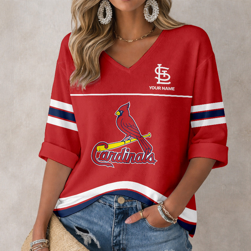 LIMITED EDITION - NEW CUSTOMIZED MLB24 SLC ST. LOUIS CARDINALS WOMEN'S HEART V-NECK LONG SLEEVE SHIRT