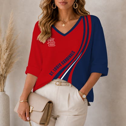 [FLASH SALE] NEW CUSTOMIZED MLB24 SLC ST. LOUIS CARDINALS WOMEN'S HEART V-NECK LONG SLEEVE SHIRT