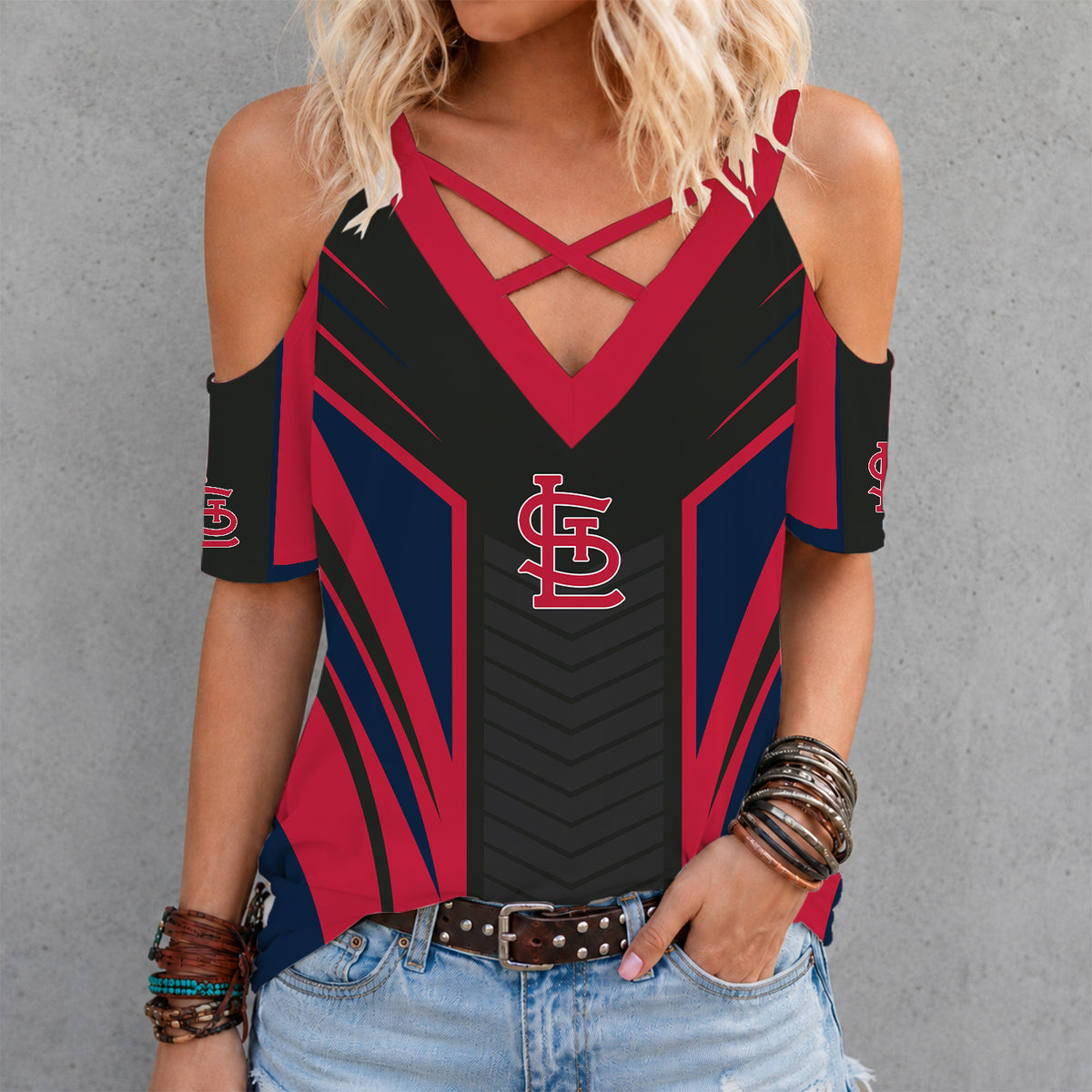 [FLASH SALE] NEW CUSTOMIZED MLB24 SLC ST. LOUIS CARDINALS CRISS CROSS V-NECK TOP