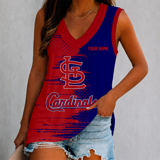 LIMITED EDITION - NEW CUSTOMIZED MLB24 SLC ST. LOUIS CARDINALS WOMEN'S V-NECK TANK TOP