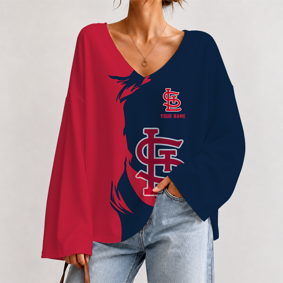 [FLASH SALE] NEW CUSTOMIZED MLB24 SLC ST. LOUIS CARDINALS V-NECK LONG SLEEVED CROP TOP