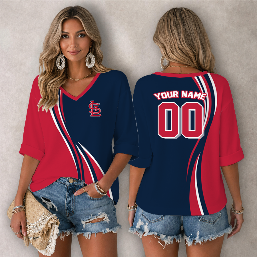 LIMITED EDITION - NEW CUSTOMIZED MLB24 SLC ST. LOUIS CARDINALS WOMEN'S HEART V-NECK LONG SLEEVE SHIRT