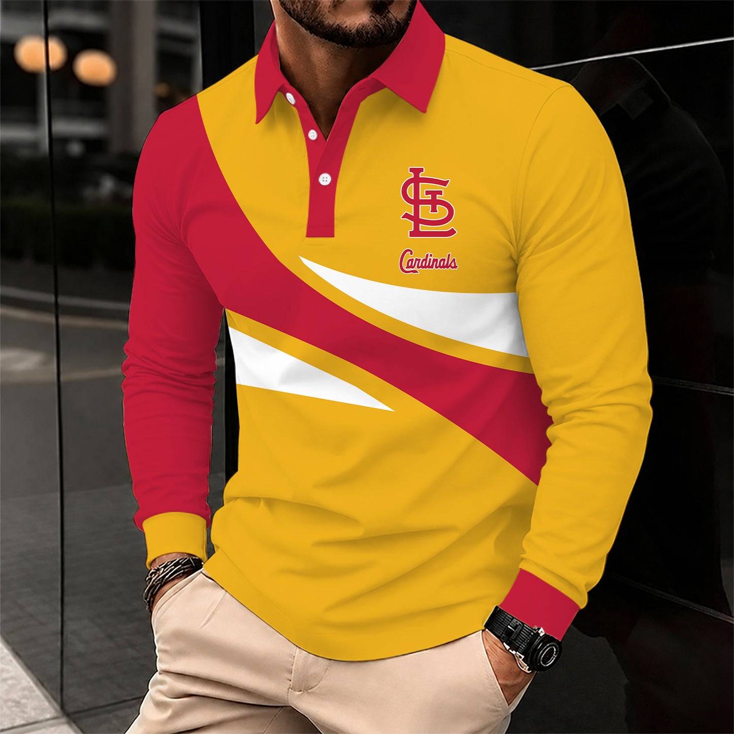 [FLASH SALE] NEW CUSTOMIZED MLB24 SLC ST. LOUIS CARDINALS MEN'S LONG SLEEVE POLO