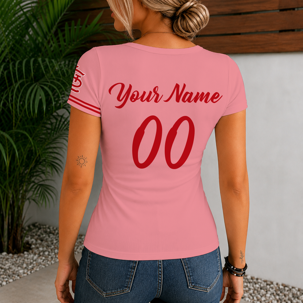 [FLASH SALE] NEW CUSTOMIZED MLB24 SLC ST. LOUIS CARDINALS WOMEN'S SHORT SLEEVE HENLEY T-SHIRT