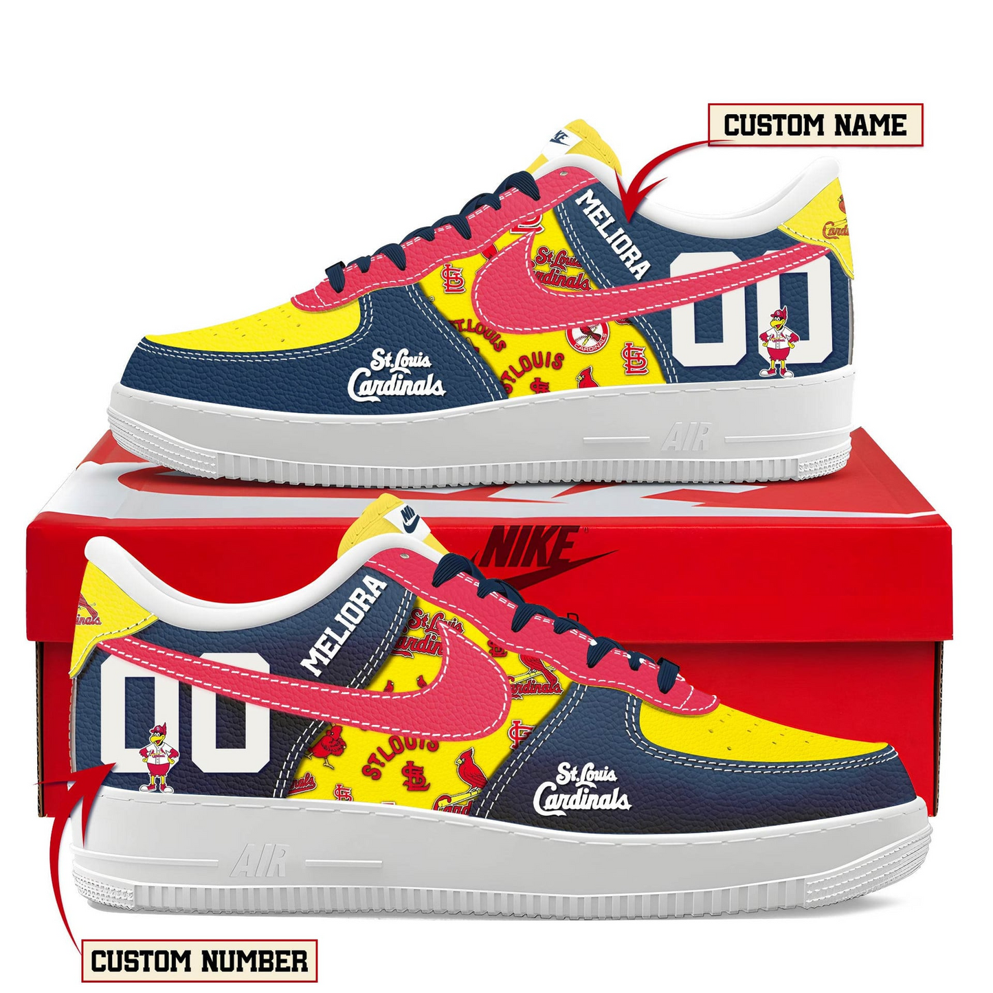 LIMITED EDITION - NEW CUSTOMIZED MLB24 SLC ST. LOUIS CARDINALS AF1 SHOES