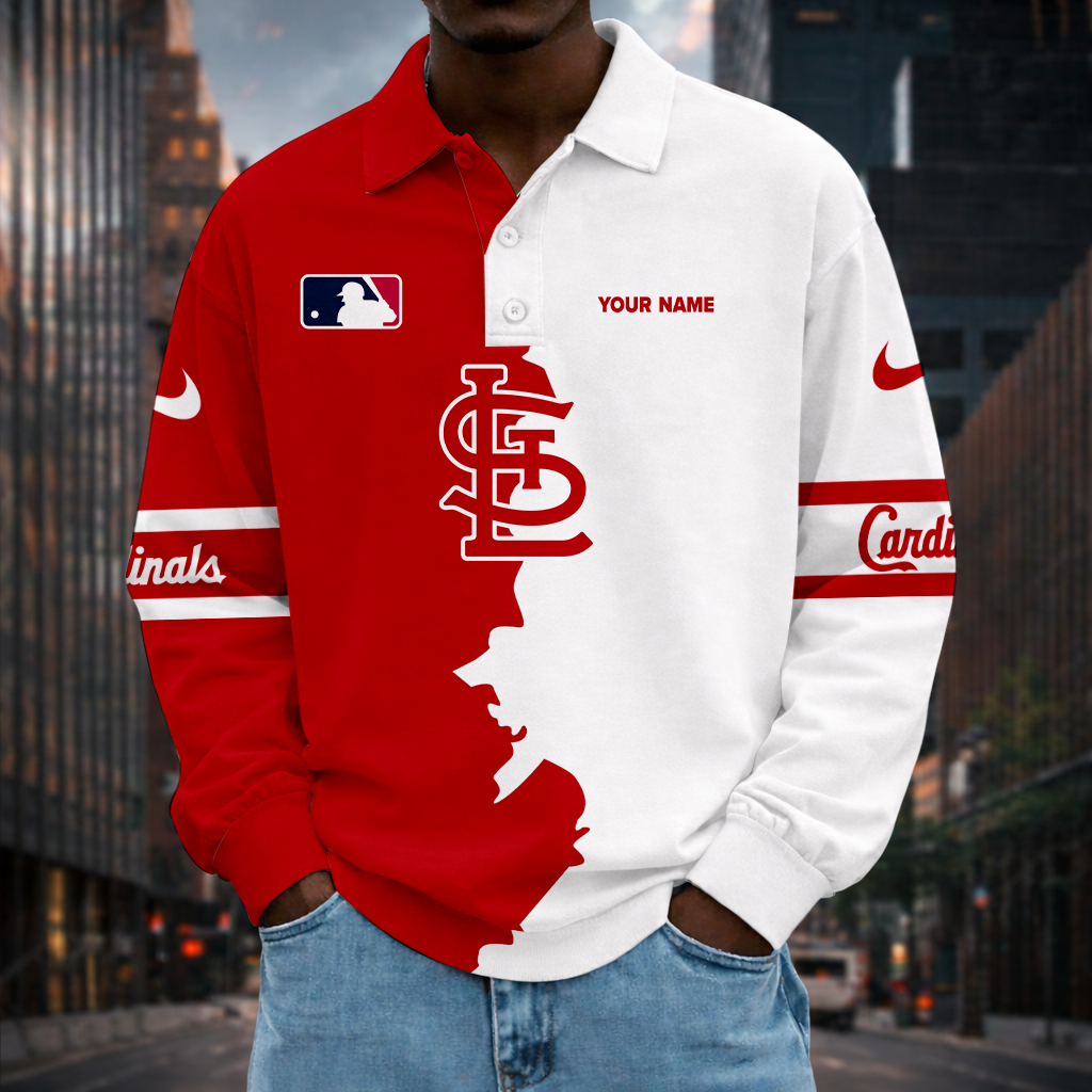 LIMITED EDITION - NEW CUSTOMIZED MLB24 SLC ST. LOUIS CARDINALS MEN LONG SLEEVE POLO