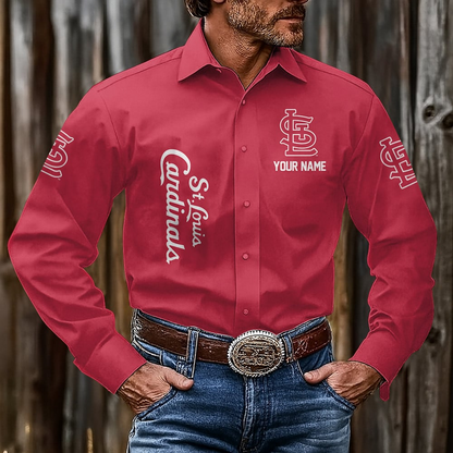 LIMITED EDITION - NEW CUSTOMIZED MLB24 SLC ST. LOUIS CARDINALS MEN'S LONG SLEEVE BUTTON-UP SHIRT
