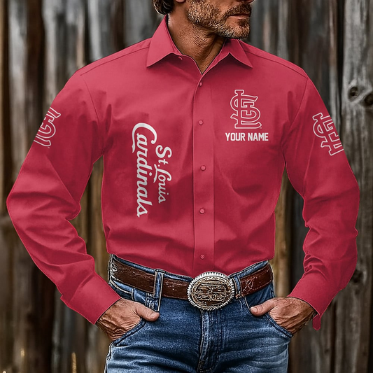 LIMITED EDITION - NEW CUSTOMIZED MLB24 SLC ST. LOUIS CARDINALS MEN'S LONG SLEEVE BUTTON-UP SHIRT
