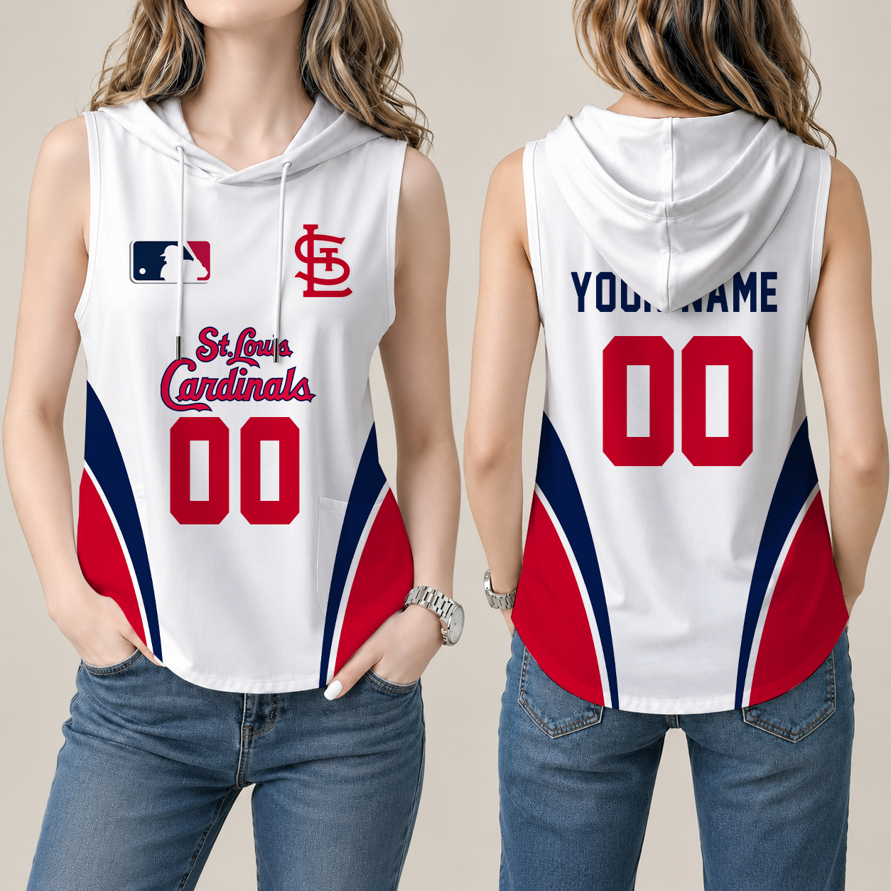 [FLASH SALE] NEW CUSTOMIZED MLB24 SLC ST. LOUIS CARDINALS WOMEN'S SLEEVELESS HOODED POCKET TANK TOP