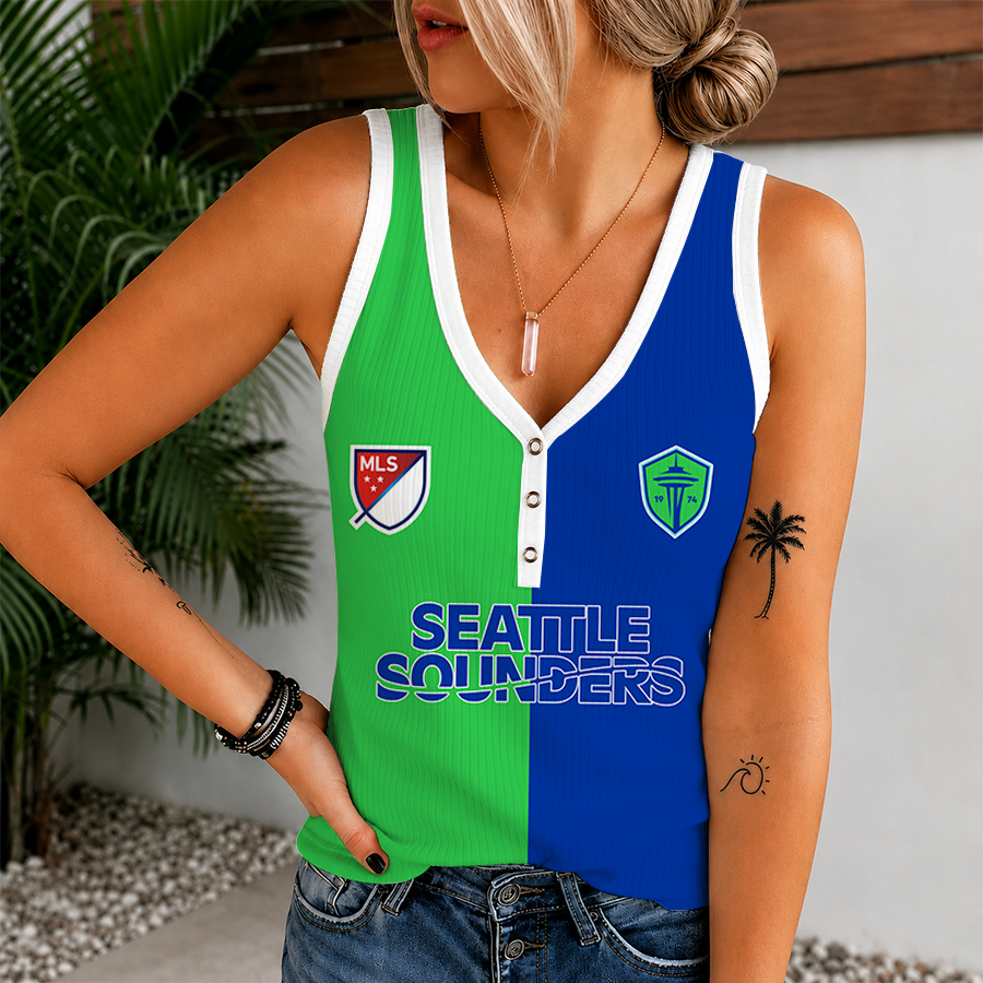 [FAN EXCLUSIVE] NEW CUSTOMIZED MLS24 SSF SEATTLE SOUNDERS FC V-NECK TANK TOP