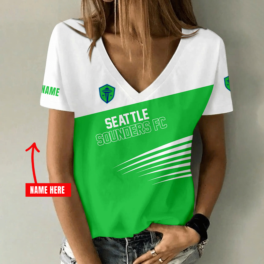[FAN EXCLUSIVE] NEW CUSTOMIZED MLS24 SSF SEATTLE SOUNDERS FC V-NECK FEMALE SHIRT