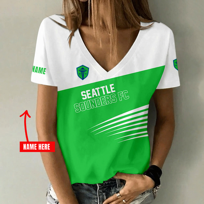 [FAN EXCLUSIVE] NEW CUSTOMIZED MLS24 SSF SEATTLE SOUNDERS FC V-NECK FEMALE SHIRT