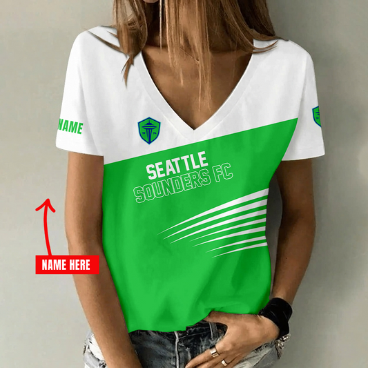 [FAN EXCLUSIVE] NEW CUSTOMIZED MLS24 SSF SEATTLE SOUNDERS FC V-NECK FEMALE SHIRT