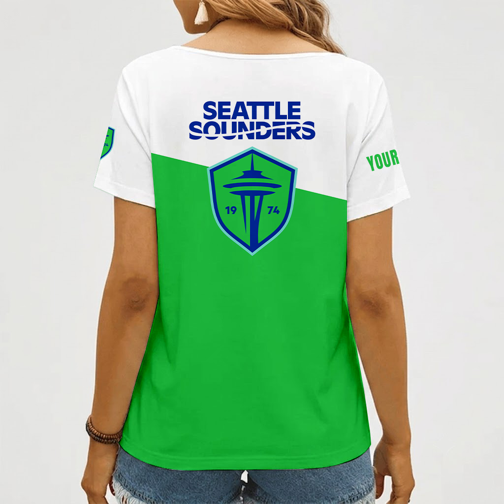 [FAN EXCLUSIVE] NEW CUSTOMIZED MLS24 SSF SEATTLE SOUNDERS FC V-NECK FEMALE SHIRT