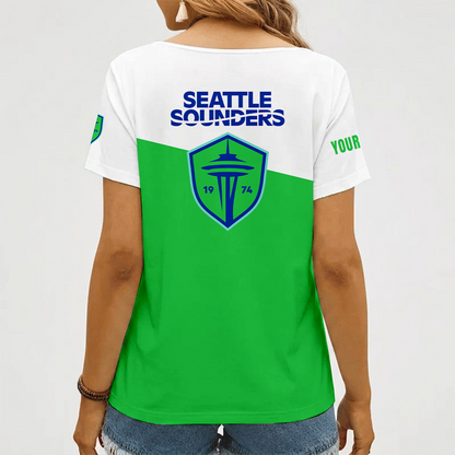 [FAN EXCLUSIVE] NEW CUSTOMIZED MLS24 SSF SEATTLE SOUNDERS FC V-NECK FEMALE SHIRT