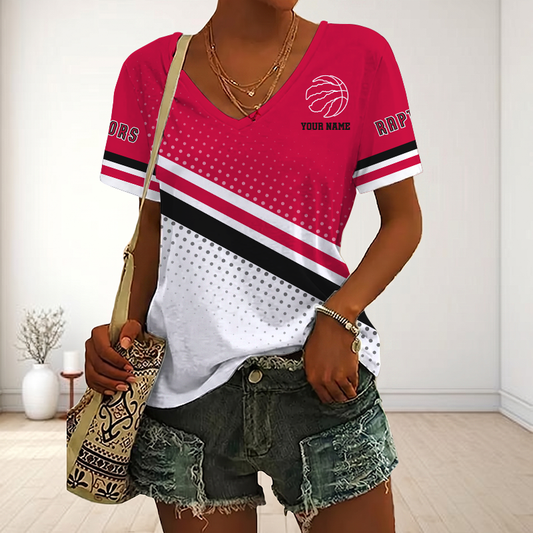 LIMITED EDITION - NEW CUSTOMIZED NBA24 TRA TORONTO RAPTORS V-NECK FEMALE SHIRT