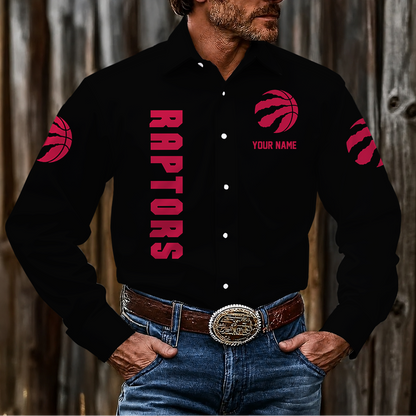 LIMITED EDITION - NEW CUSTOMIZED NBA24 TRA TORONTO RAPTORS MEN'S LONG SLEEVE BUTTON-UP SHIRT