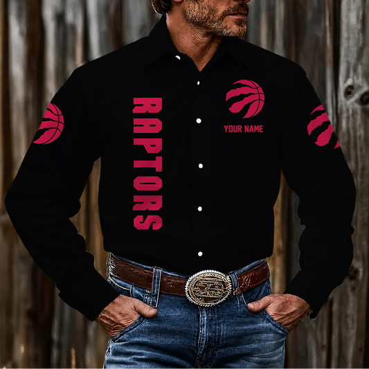 LIMITED EDITION - NEW CUSTOMIZED NBA24 TRA TORONTO RAPTORS MEN'S LONG SLEEVE BUTTON-UP SHIRT