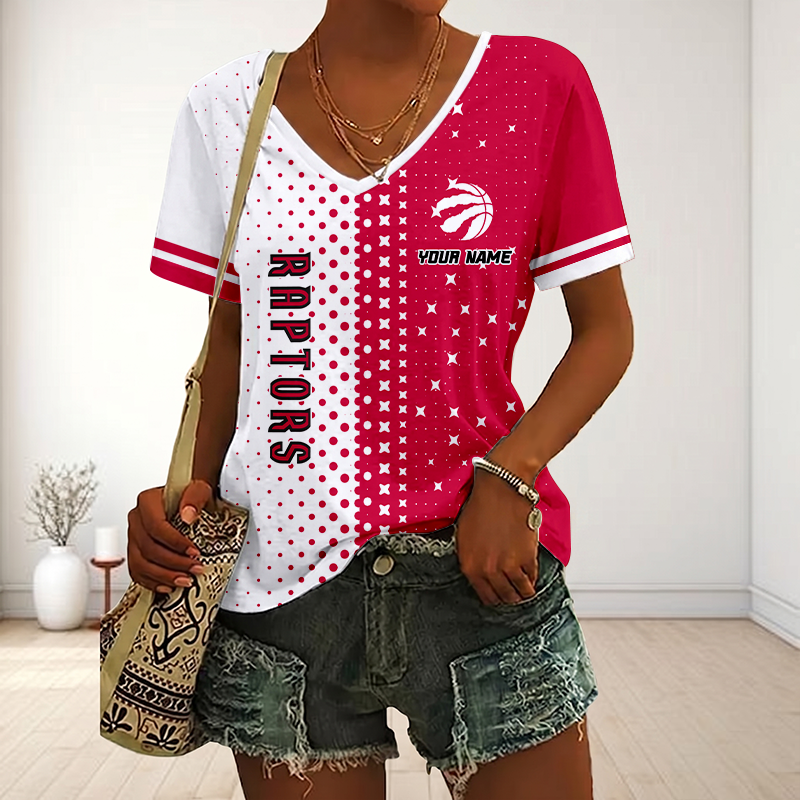 LIMITED EDITION - NEW CUSTOMIZED NBA24 TRA TORONTO RAPTORS V-NECK FEMALE SHIRT