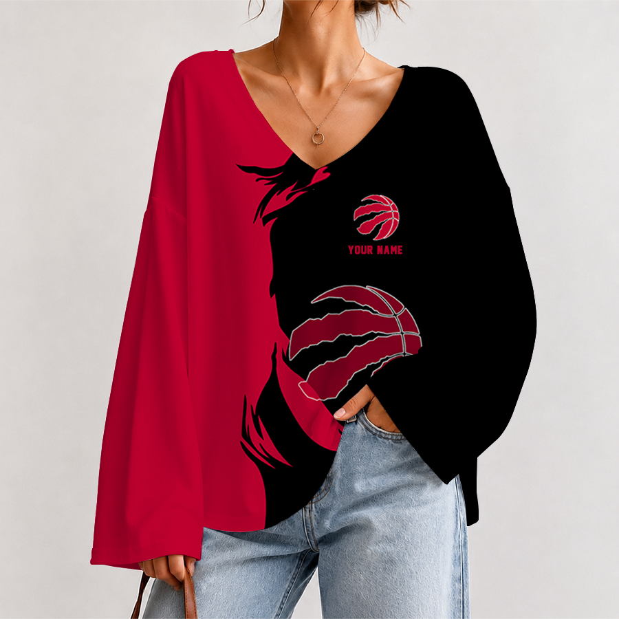 [HOT DEAL] NEW CUSTOMIZED NBA24 TRA TORONTO RAPTORS V-NECK LONG SLEEVED CROP TOP