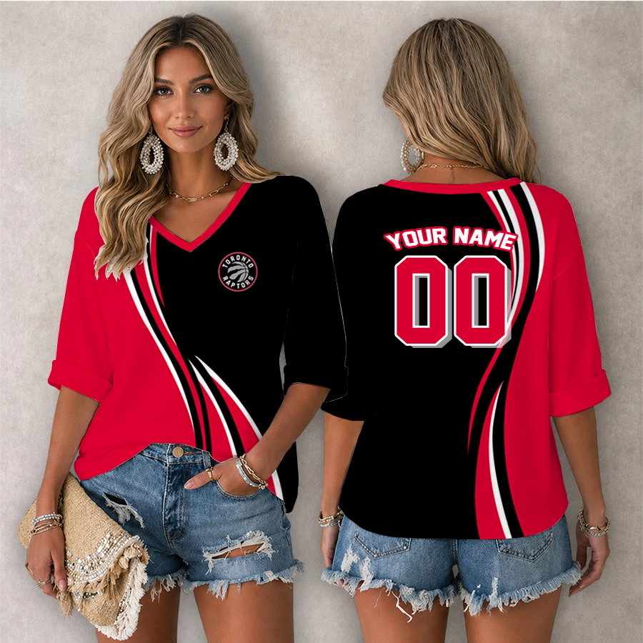 LIMITED EDITION - NEW CUSTOMIZED NBA24 TRA TORONTO RAPTORS WOMEN'S HEART V-NECK LONG SLEEVE SHIRT